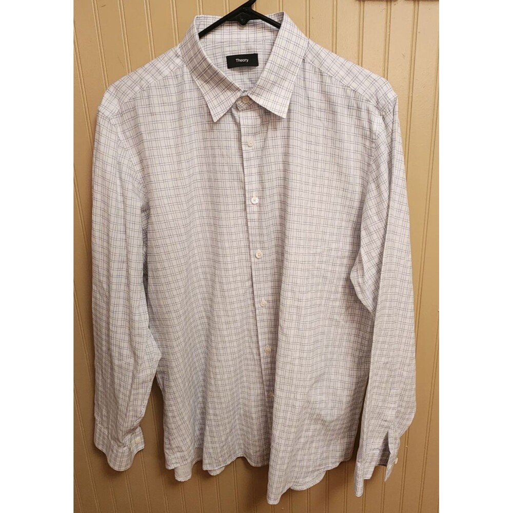 Theory Button Up Check Long Sleeve Men Shirt Size Large